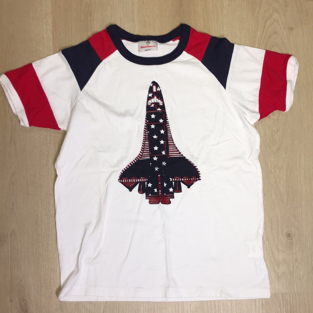 Hanna Andersson Rocket Graphic Tee Patriotic White, Red & Blue EUC
